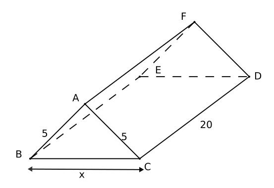 Exercice, dérivation, optimisation volume, fonctions, géométrie, racine, variation, prisme droite à base triangulaire