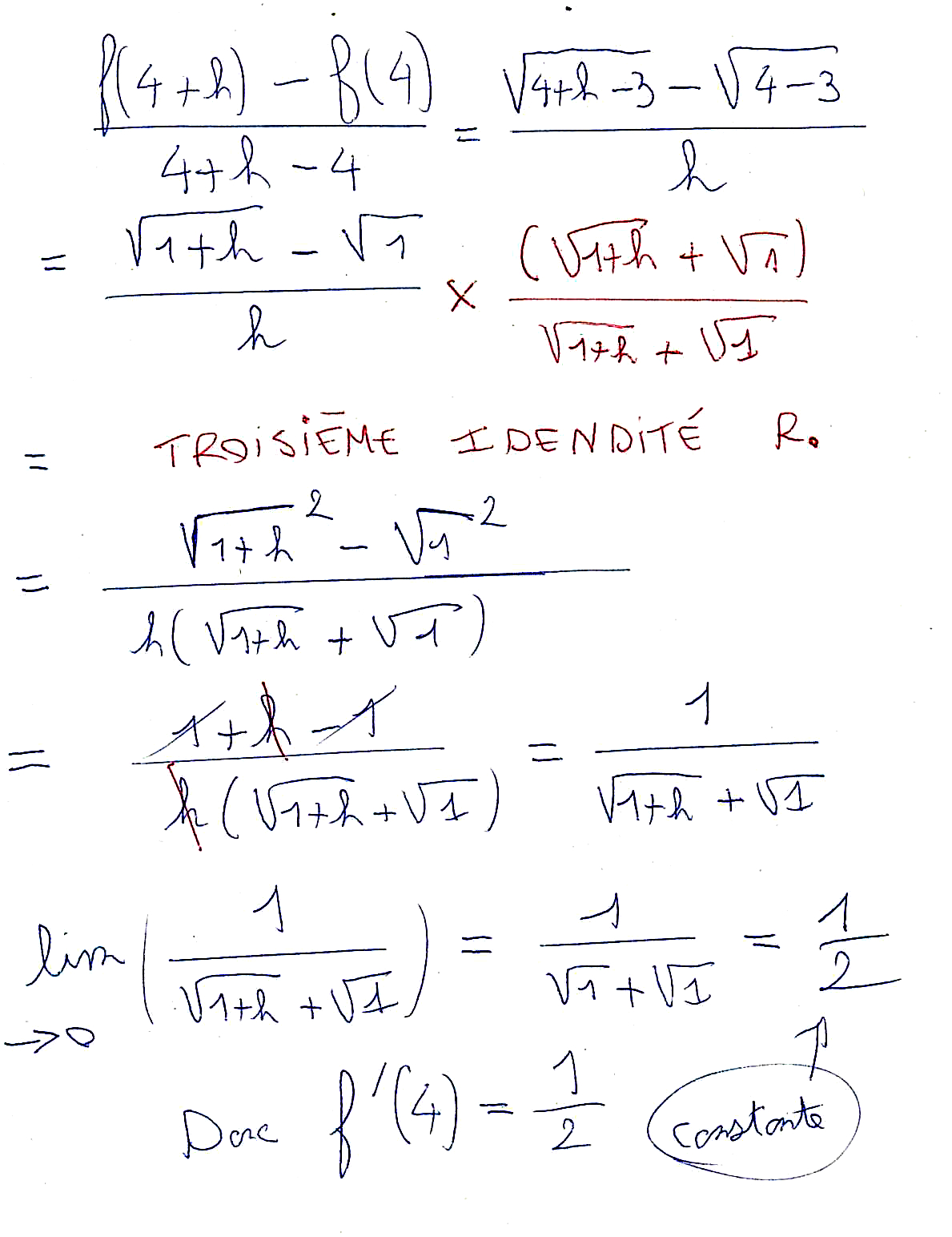 Nombre dérivé avec fonction racine carrée